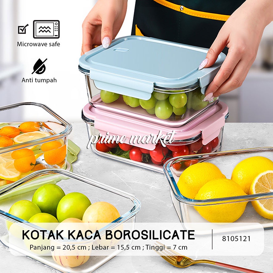 Kotak Bekal Kaca Tebal Lunch Box Kaca Kotak Makan Kaca Bontot Makan Microwave Borosilicate (8105121)