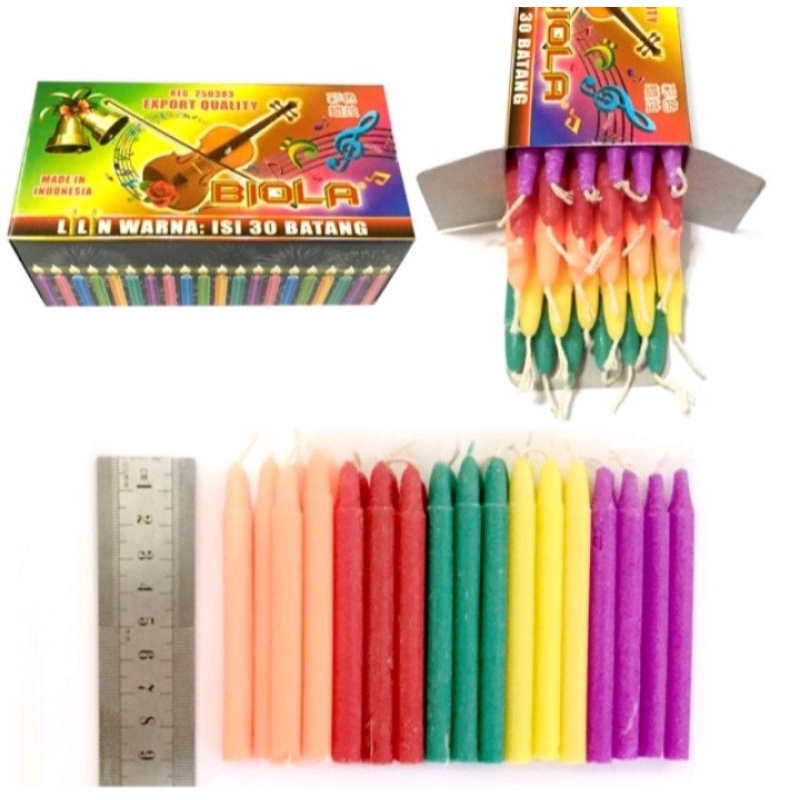 Lilin Kecil Warna Biola ( Harga per pak isi 30pcs) / Lilin Biola SP 1 isi 18pcs / Lilin Biola SP 2 isi 12pcs / Lilin Pelangi Murah/ lilin natal warna warni