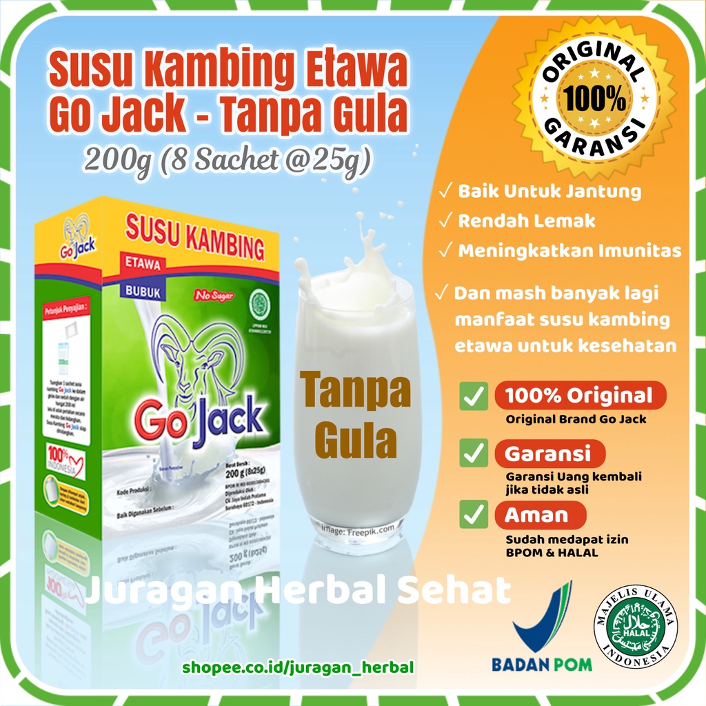 

Susu Bubuk Kambing Etawa Asli Sehat Tanpa Gula Go Jack 200g Sachet (No Sugar)