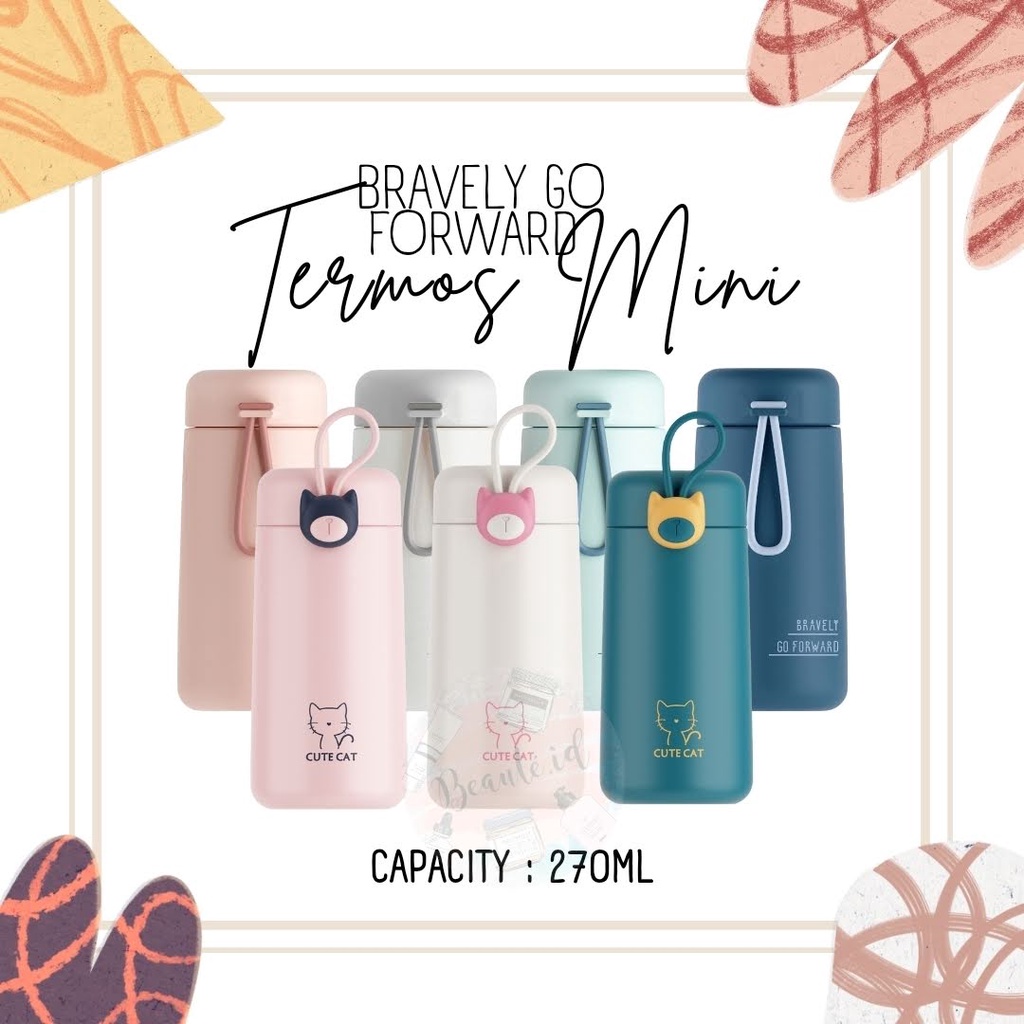 BVY Botol Minum Gelas Thermos Termos Air Panas Kopi Teh Susu Mini BPA Free Stainless Steel Portable Tumbler Lucu Anak Dewasa Aestethic Cute Gift Bottle Mug Stainless Steel - 270ml