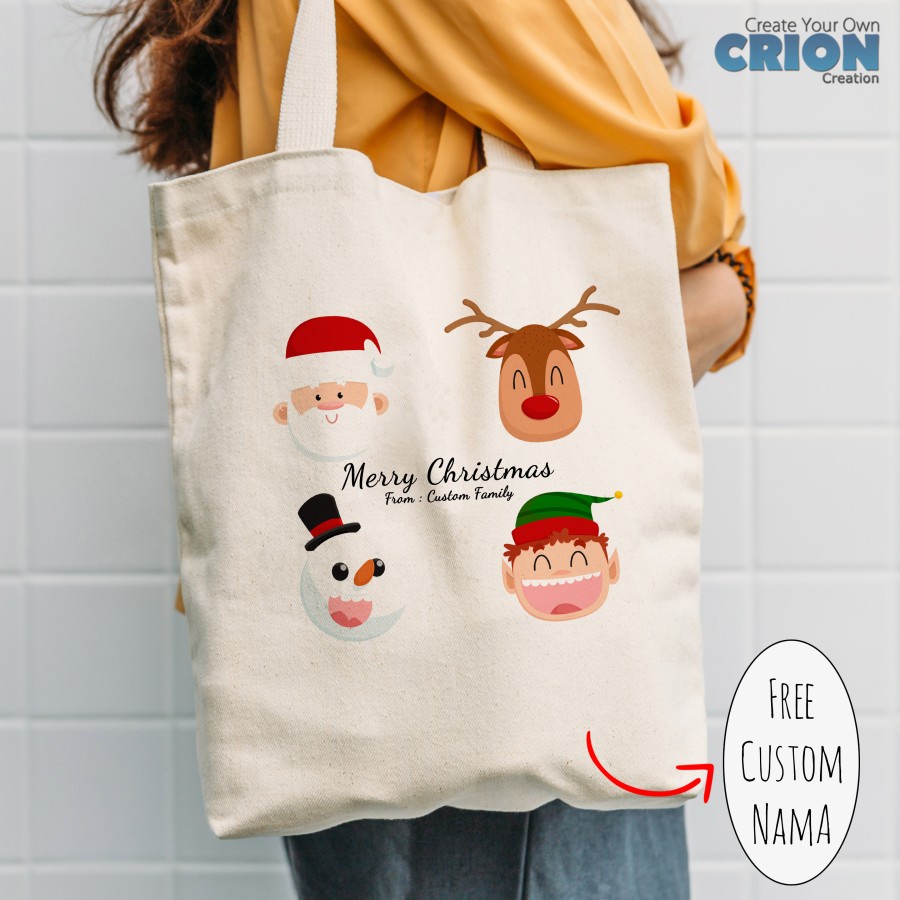 Totebag Natal Christmas Santa Reindeer Gingerbread Custom Ucapan Crion