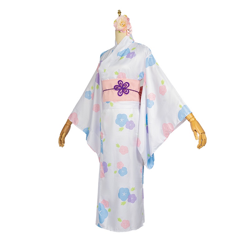 Kostum Cosplay Ram Rem Anime Re Zero Kara Hajimeru Isekai Seikatsu Kimono Kostum Halloween untuk Wanita Gaun Pakaian Jubah