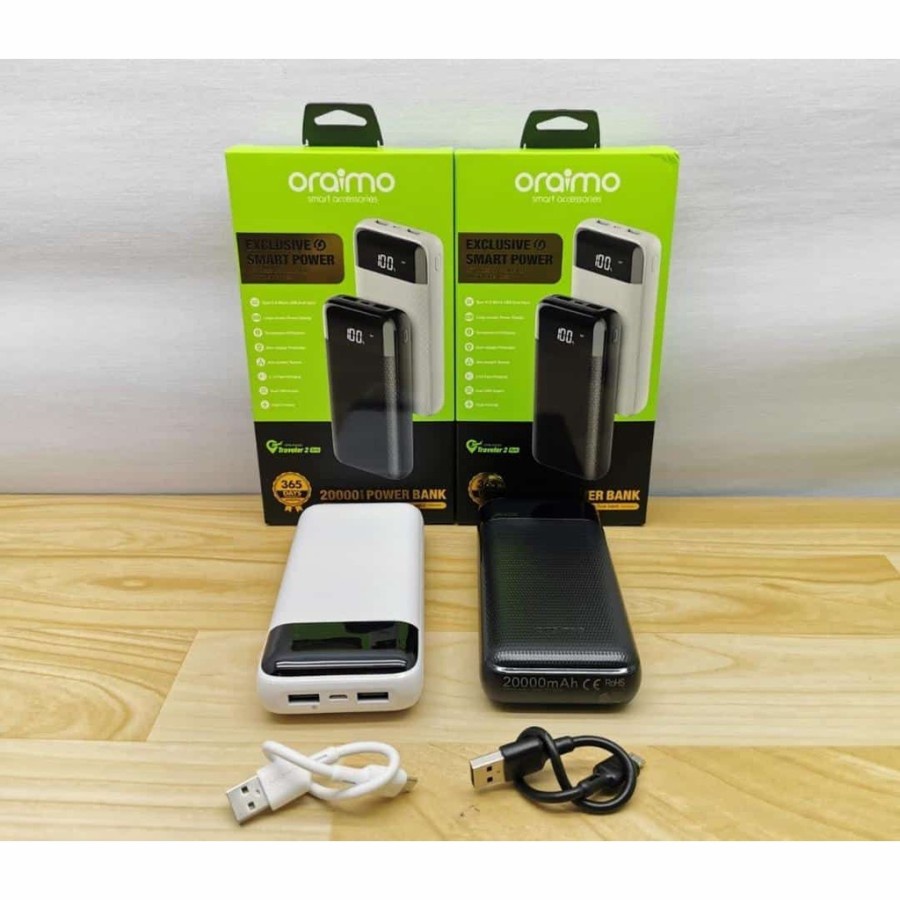 ORAIMO POWERBANK OPB-P205D Powerbank 20000 mAh Dual usb with led - Hitam, 20000 mAh
