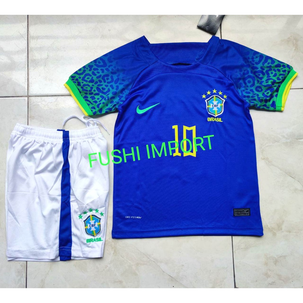 Jersey Baju Bola Anak Brasil Away Kids World Cup Piala Dunia 2022 Fullset Satu Set Grade Ori