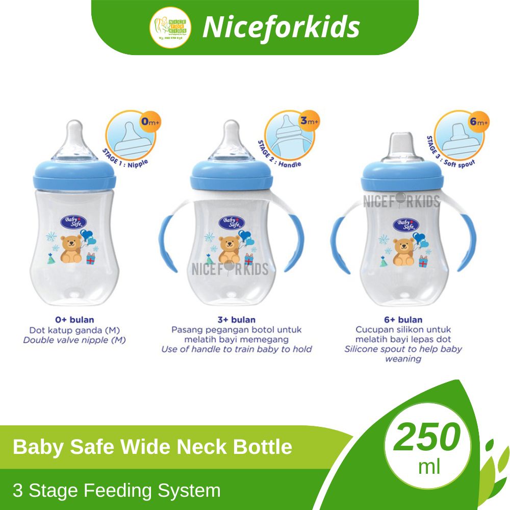 Baby Safe Bottle Wide Neck 3 Stage 250ml (WN30) / Botol Minum Susu Bayi