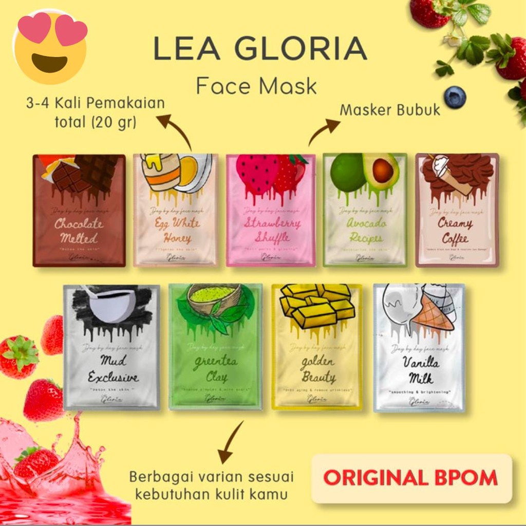 MASKER WAJAH ORGANIK BY LEA GLORIA (KEMASAN BARU) 20GRAM