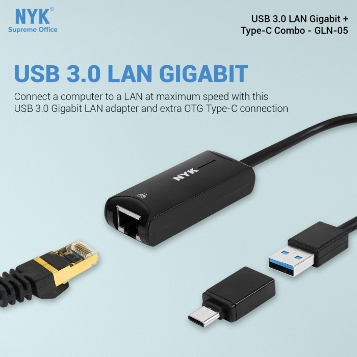 Usb A 3.0 to lan rj45 cable nyk 1000Mbps gigabit ethernet adapter with otg type-c for pc cpu laptop macbook phone tablet gln05 gln-05