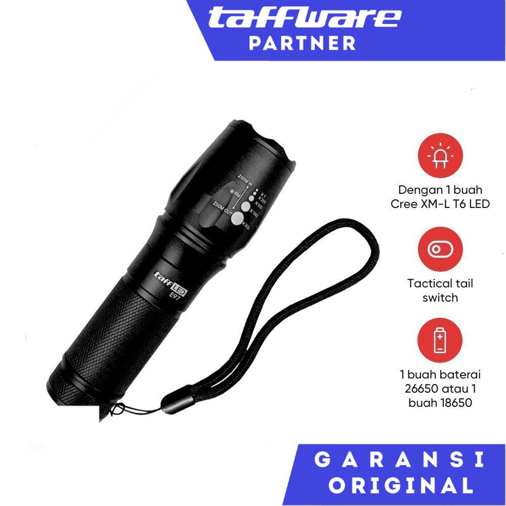 Senter LED XM-L T6 26650 5000 Lumens - E97  TaffLED