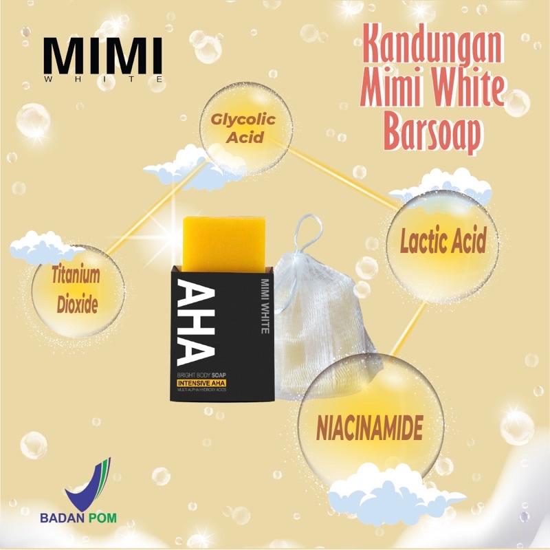 Mimi White Body Soap 70gr BPOM original barsoap sabun mandi AHA mencerahkan Memutihkan brightening whitening sabun batang AHA mimiwhite MIMI WHITE GR