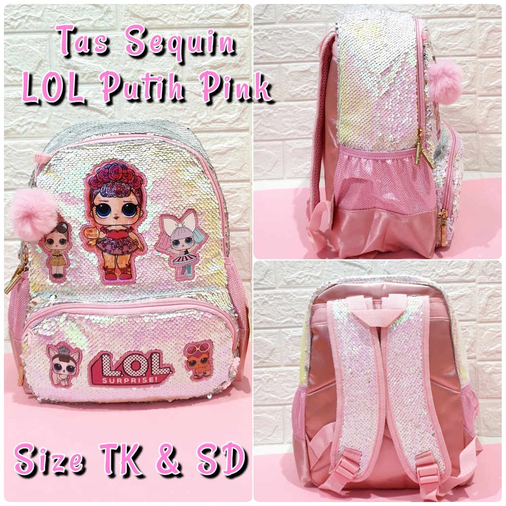 Tas Sekolah Ransel Sequin Unicorn dan LOL cocok untuk Anak SD dan TK Good Quality Bahan Tebal Import