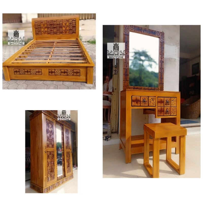 Paket murah kamarset jati Bisa Dibeli Terpisah Lemari jati / Dipan jati / meja rias jati / paket han