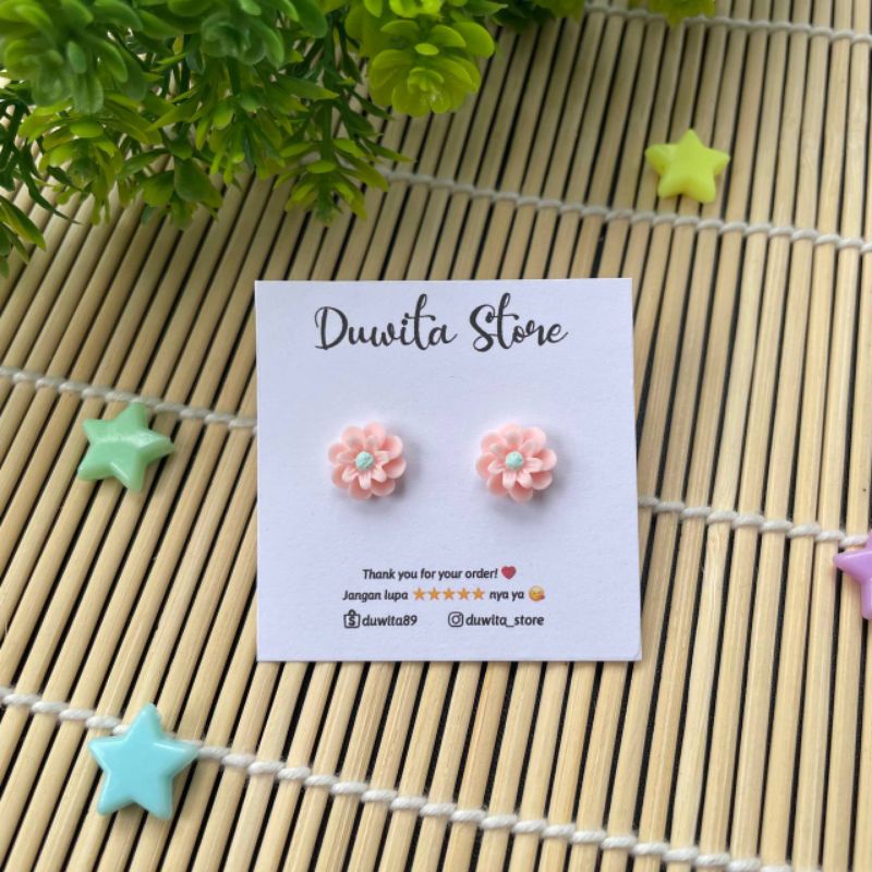 HANDMADE ANTING TUSUK PLASTIK ANAK/DEWASA MOTIF BUNGA CAMELLIA