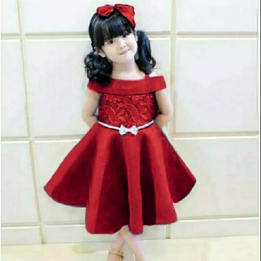 Baju Dress Pesta Natal Anak Perempuan Korea Lucu Adem Mewah Elegan Trandy Model Terbaru 2022 Dress Gaun Sabrina Cantik Modis Kekinian Usia 2 3 4 Tahun