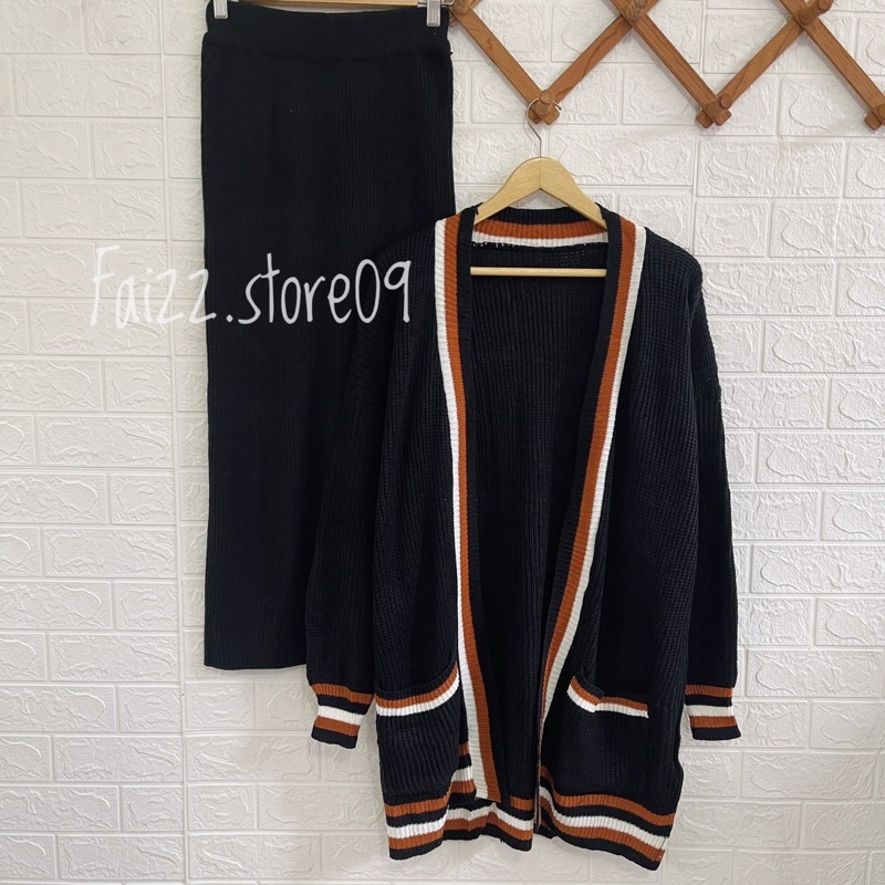 ONESET CARDIGAN RAJUT LONG CARDI LUNA OVERSIZE SETELAN KULOT DAN ROK