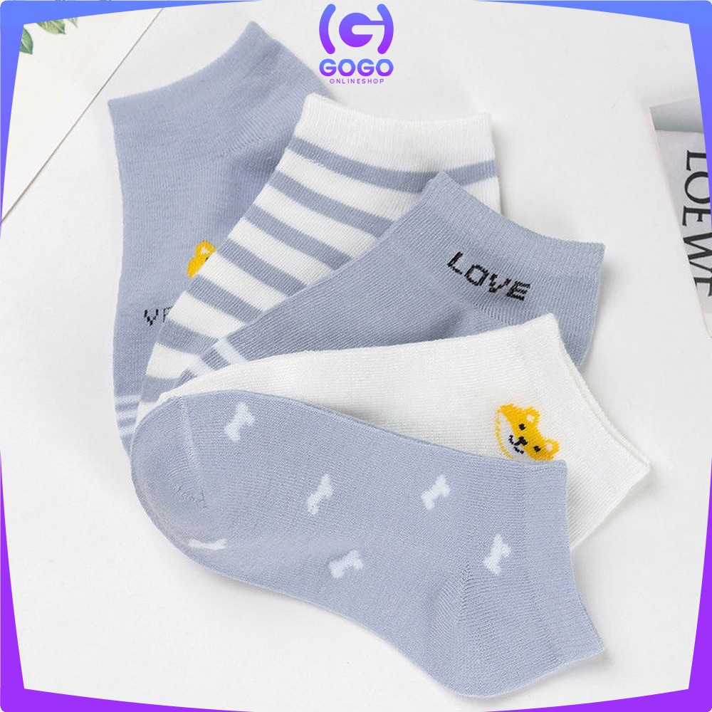 GOGO-P253 Kaos Kaki Wanita Motif Beruang Biru Kaus Kaki Pendek Semata Kaki Fashion Korea Women Sock Import