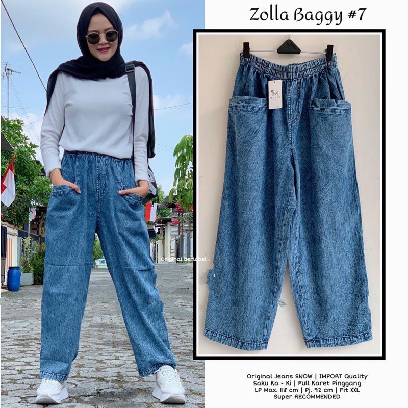 ZOLLA #7 Baggy Jeans / Celana Jeans Panjang Wanita Kekinian Hits Sakku Depan