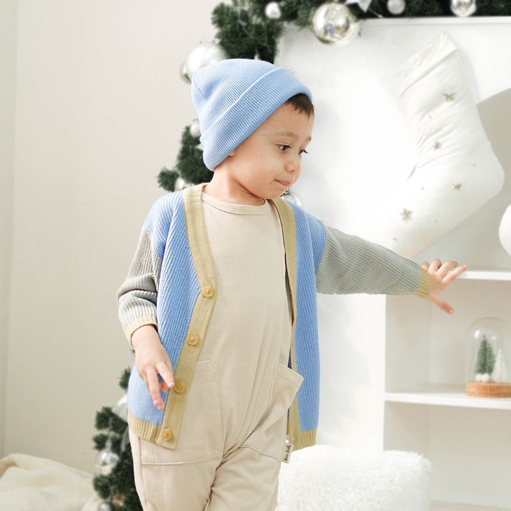 Nice Kids - Knit Cardigan Baby Winter Three Tone Unisex Kardigan Baju Hangat Bayi (6-12 Bulan - 4 Tahun)