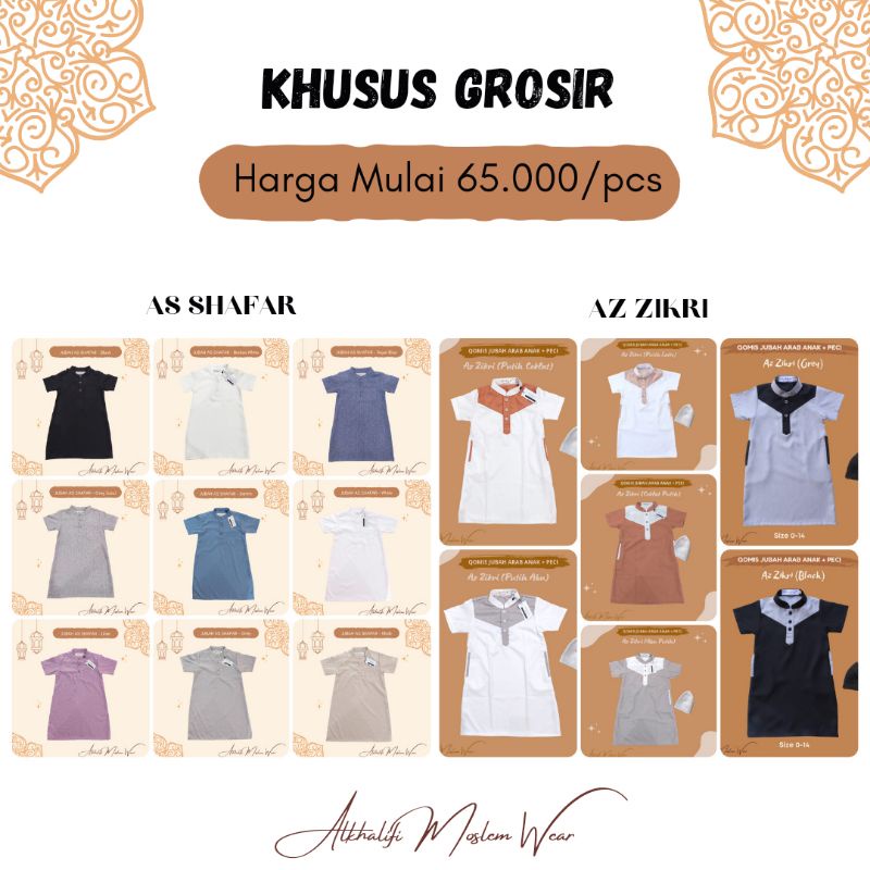 GROSIR MIN 20PCS - MIX MODEL DAN WARNA QOMIS JUBAH ARAB ANAK Premium Quality By Alkhalifi Moslem Wear