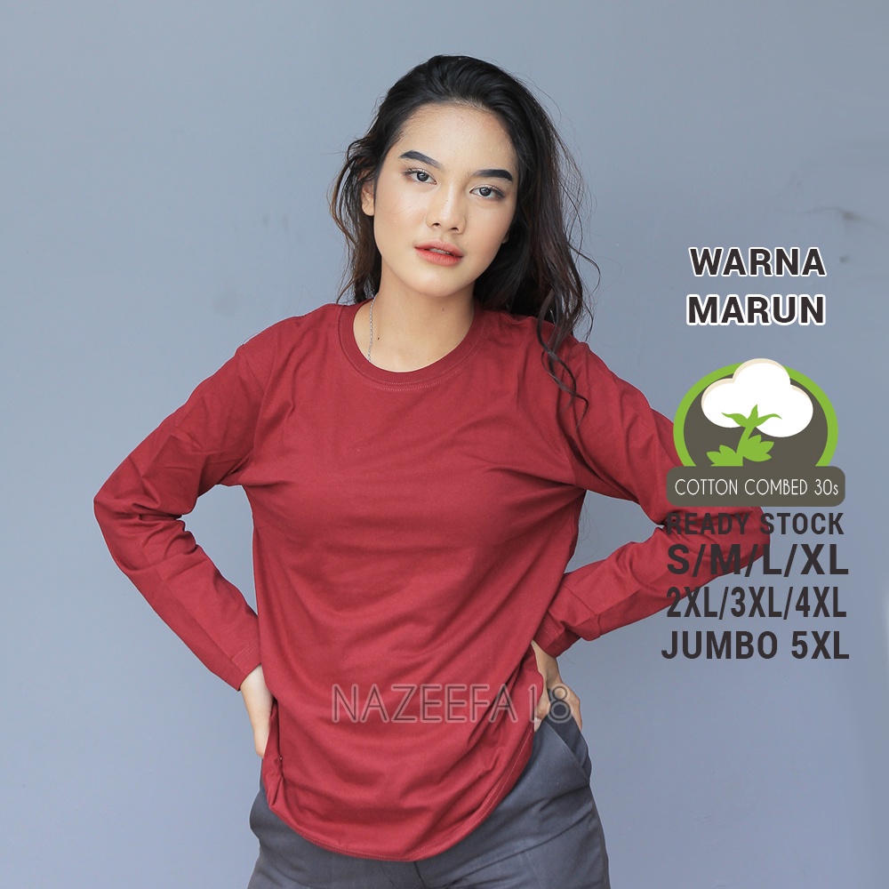 TERBAIK Pabrik Kaos Polos Wanita Lengan Panjang Bahan Katun Combed 30s Lembut Adem Marun