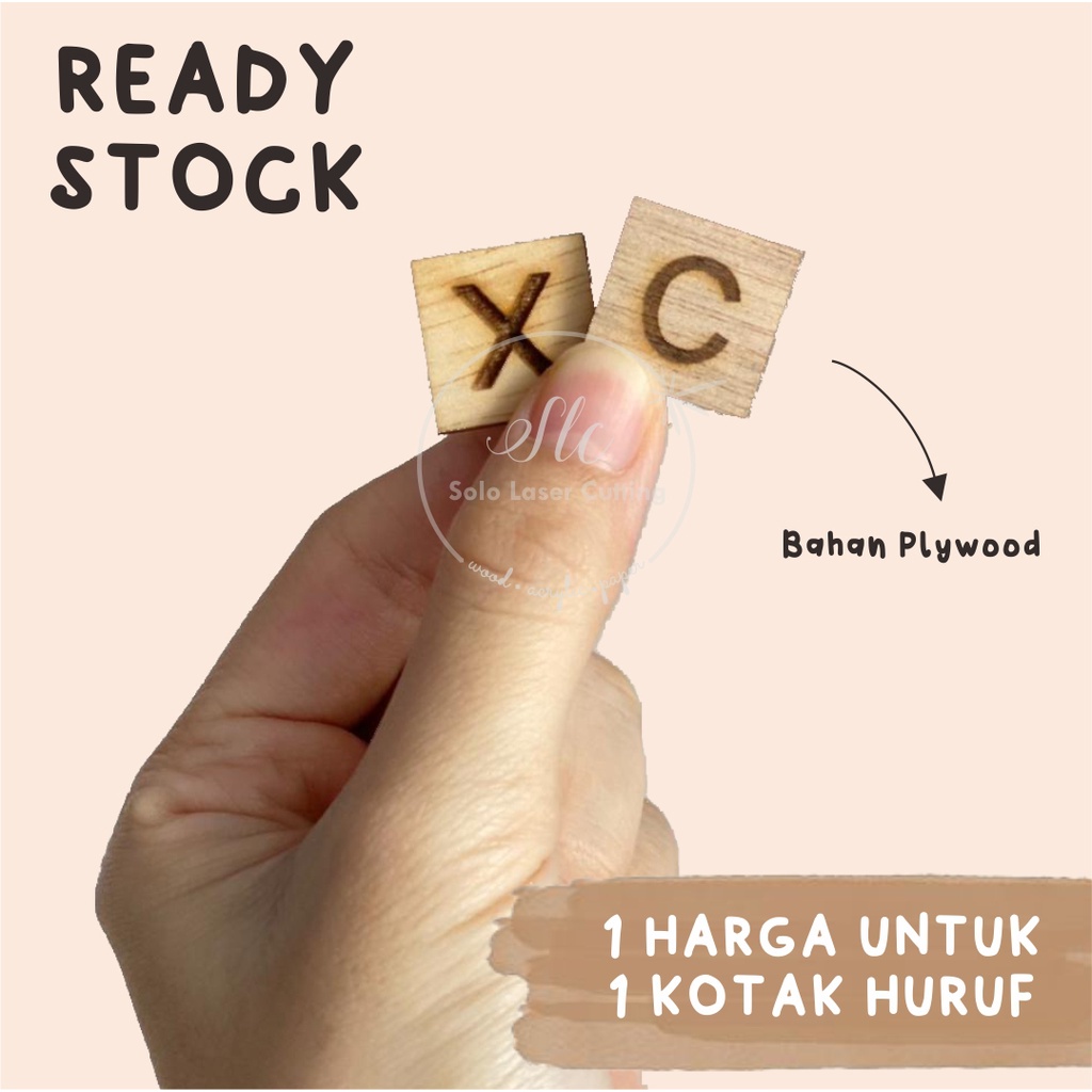 READY INITIAL ABJAD (A-T) MDF CHIPBOARD MAHAR BOX CINCIN SCRABBOOK INISIAL KAYU 2X2CM huruf kotak uk
