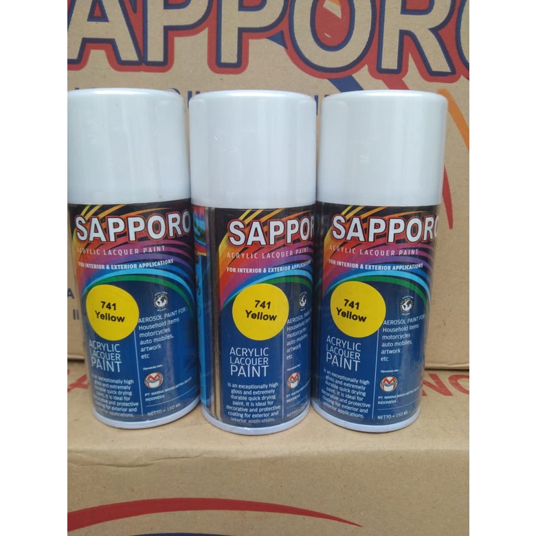 saporo acrylic lacquer paint pilok pilox cat spray sapporo 150ml saporo 741 yellow kuning muda kuning cerah 150ml