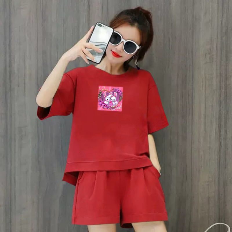 Setelan Celana Pendek Wanita Bunny Setelan Santai Wanita Kelinci Baju Santai Wanita