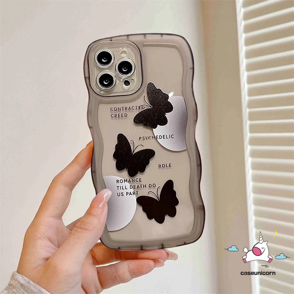 Casing Oppo A15 A57 A78 A17 A55 A16 A58 A17K A74 A54 A96 A95 A16K A1k A77s A3s A72 A5 A9 A76 A12E A77 A12 A7 A16s A5s Reno8 8T 7Z 8Z 7 6 A53 Wavy Edge Black Butterfly Sarung Soft Case