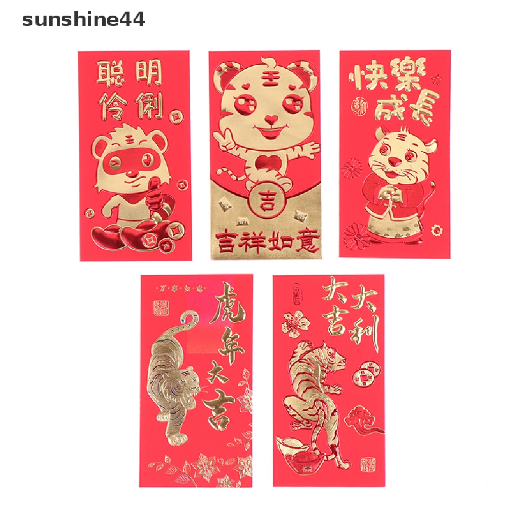 Sunshine 2022 Amplop Angpao Tahun Baru Cina / Imlek Gambar Harimau Warna Merah