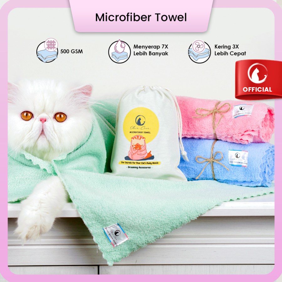 OLIVE CARE Handuk Kucing &amp; Anjing MICROFIBER TOWEL ULTRA PLUSH untuk Mengeringkan Bulu Cepat