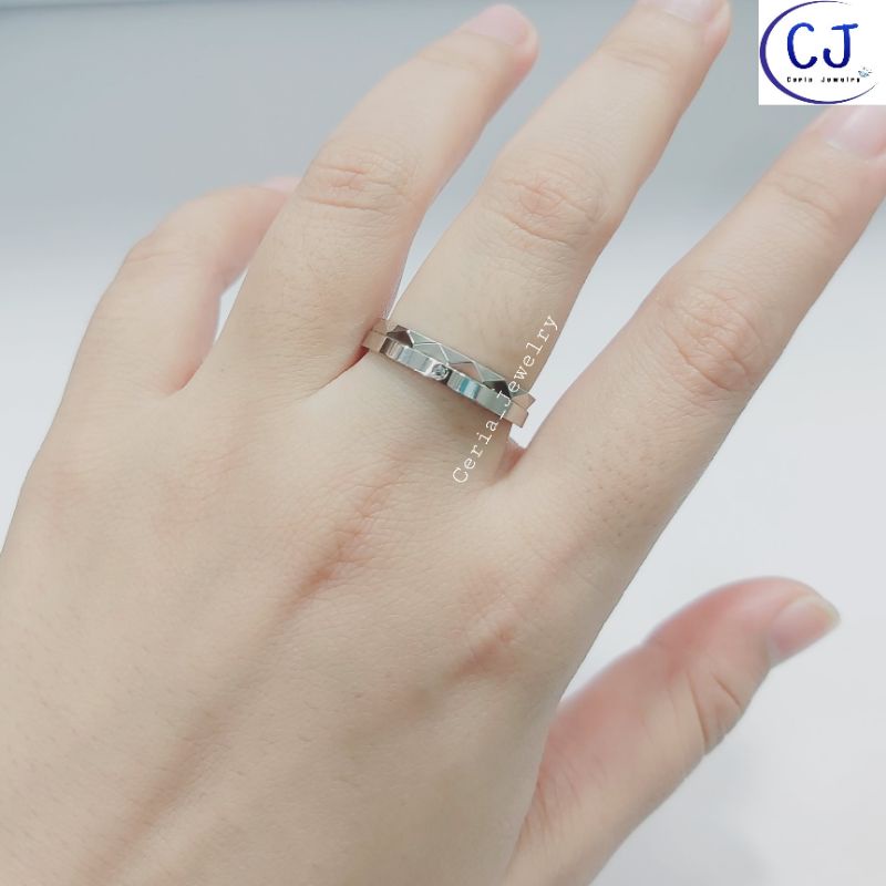 Cincin Perak Asli Silver Pria Wanita 925 Lapis Emas Putih Model Ring Variasi Ukiran Segitiga Permata satu - Perhiasan Perak Pria Wanita Cincin Pasangan