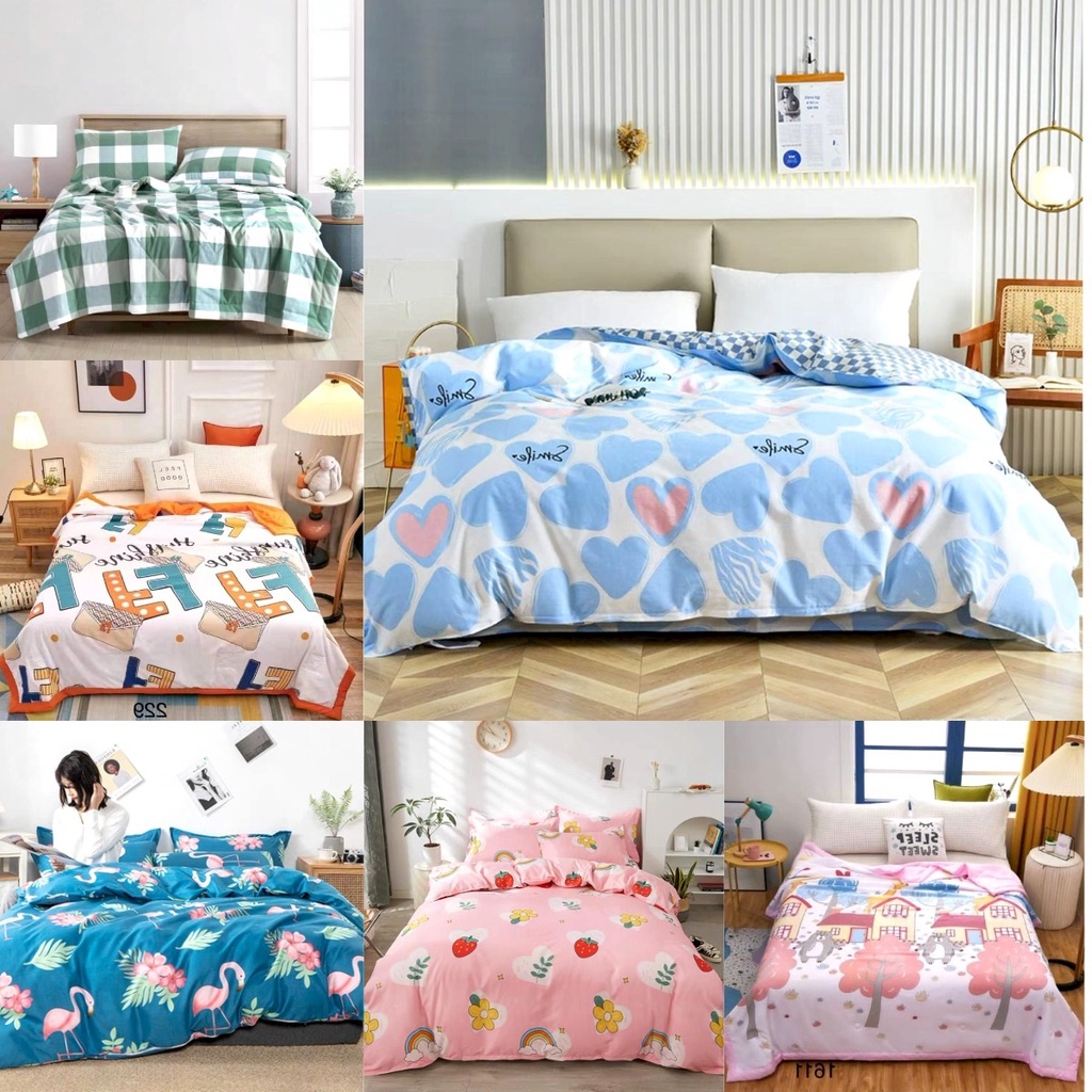 Selimut Bedcover Katun / Selimut bedcover 2 Sisi Motif Aesthetic 180x200/200x230 cm Korean Design New arrival