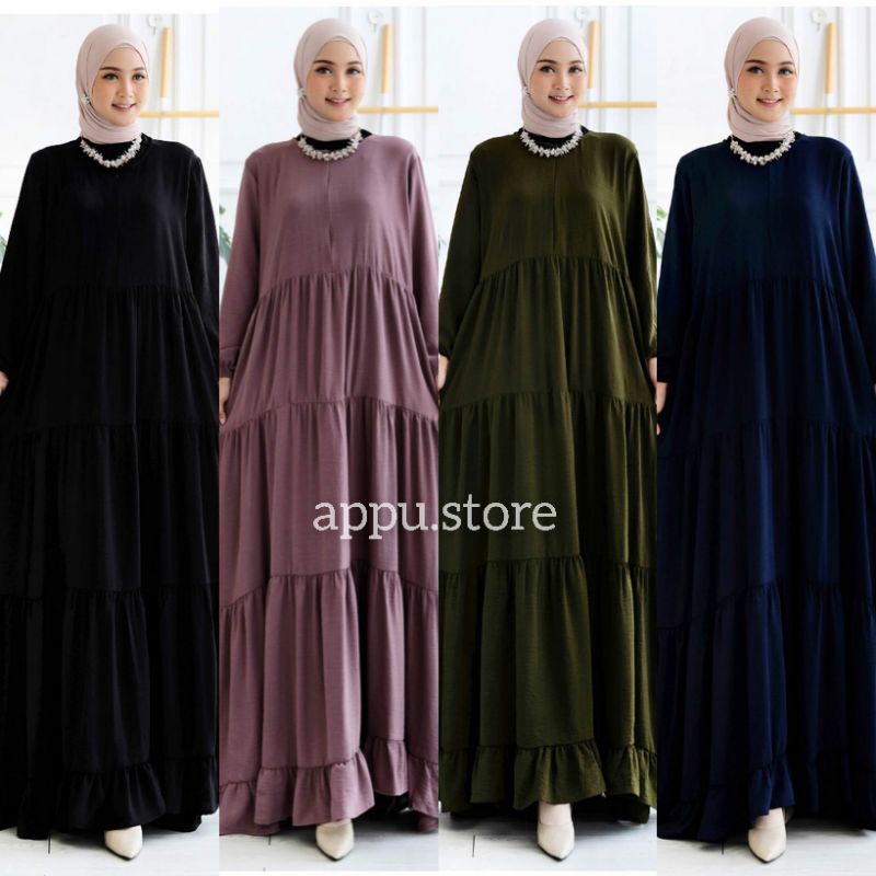 Hijab Sisters Elva Dress / Maxy Dress Wanita Muslim Kekinian Jumbo Crinkle Airflow Premium Motif Pol