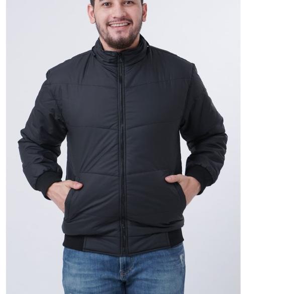 Jaket Terbaru Pria Parasut Tebal Polos Anti Air Windbreaker - Hitam, S
