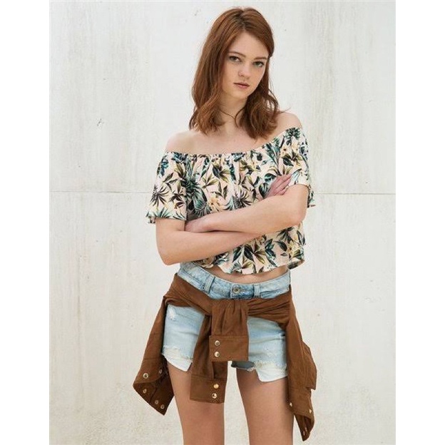 shoulder off crop top floral bershka & h&m