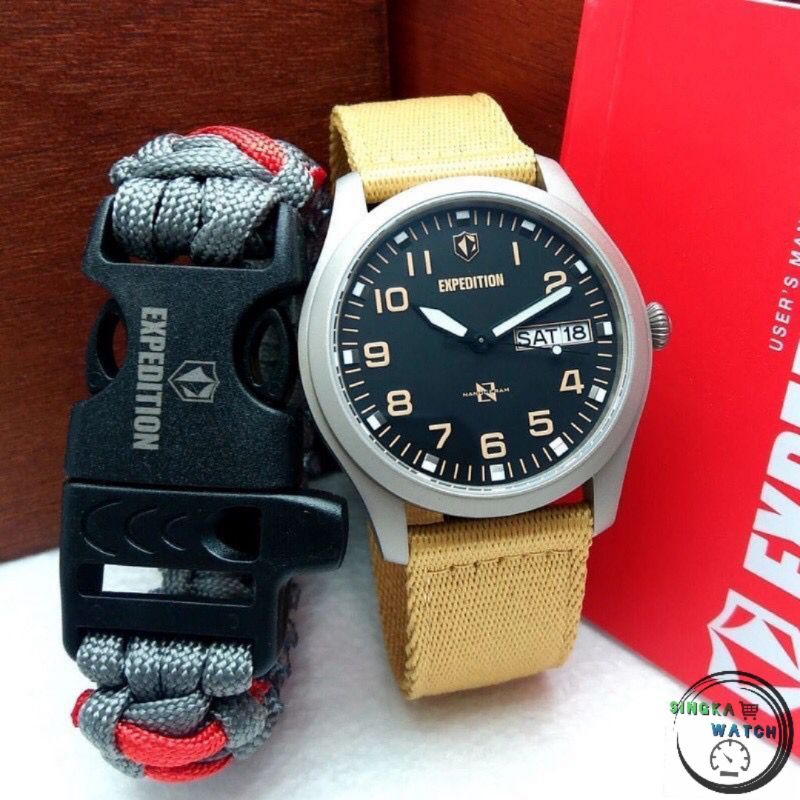 JAM TANGAN COWOK EXPEDITION ORIGINAL SERI 6794M WARNA HITAM STRAP KUNING KANVAS