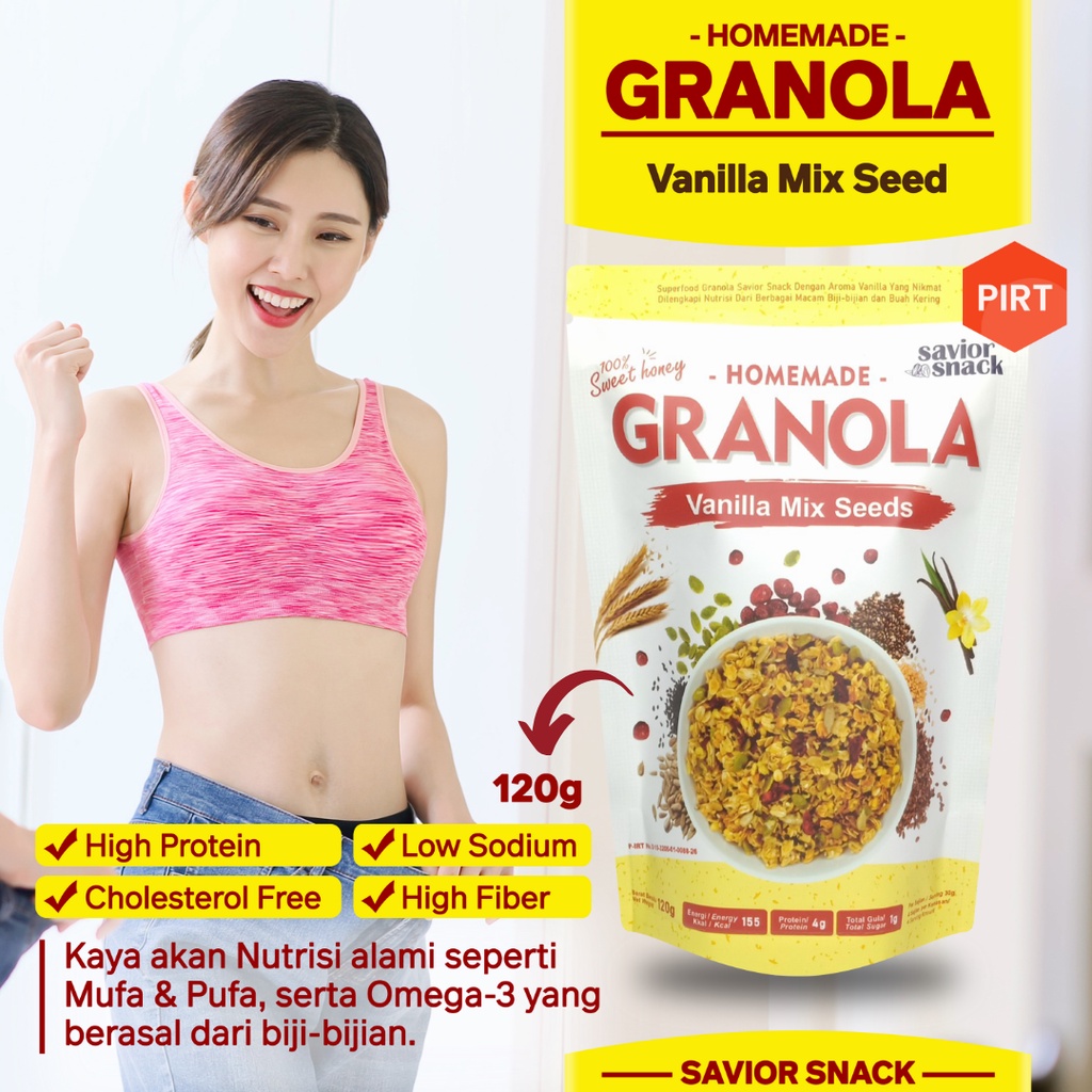 Makanan DIet Sehat Rendah Kalori GRANOLA CRUNCHY VANILLA MIX SEEDS, Cemilan Sehat DIET KETO DEBM - SAVIOR SNACK - Makanan Penurun Berat Badan Enak Bergizi Tinggi Nutrisi - High Quality