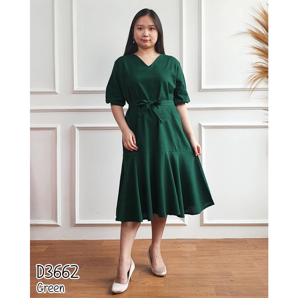 Dress midi v neck polos linen 3662