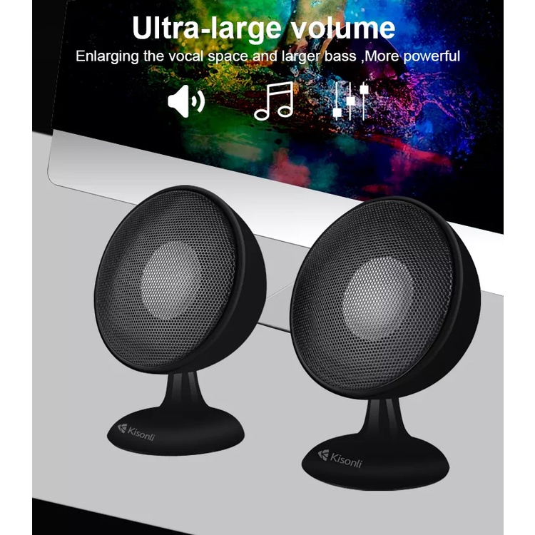 KISONLI Speaker Mini Komputer / Laptop S-888 Hitam Super Bass Effect With Volume Control-4