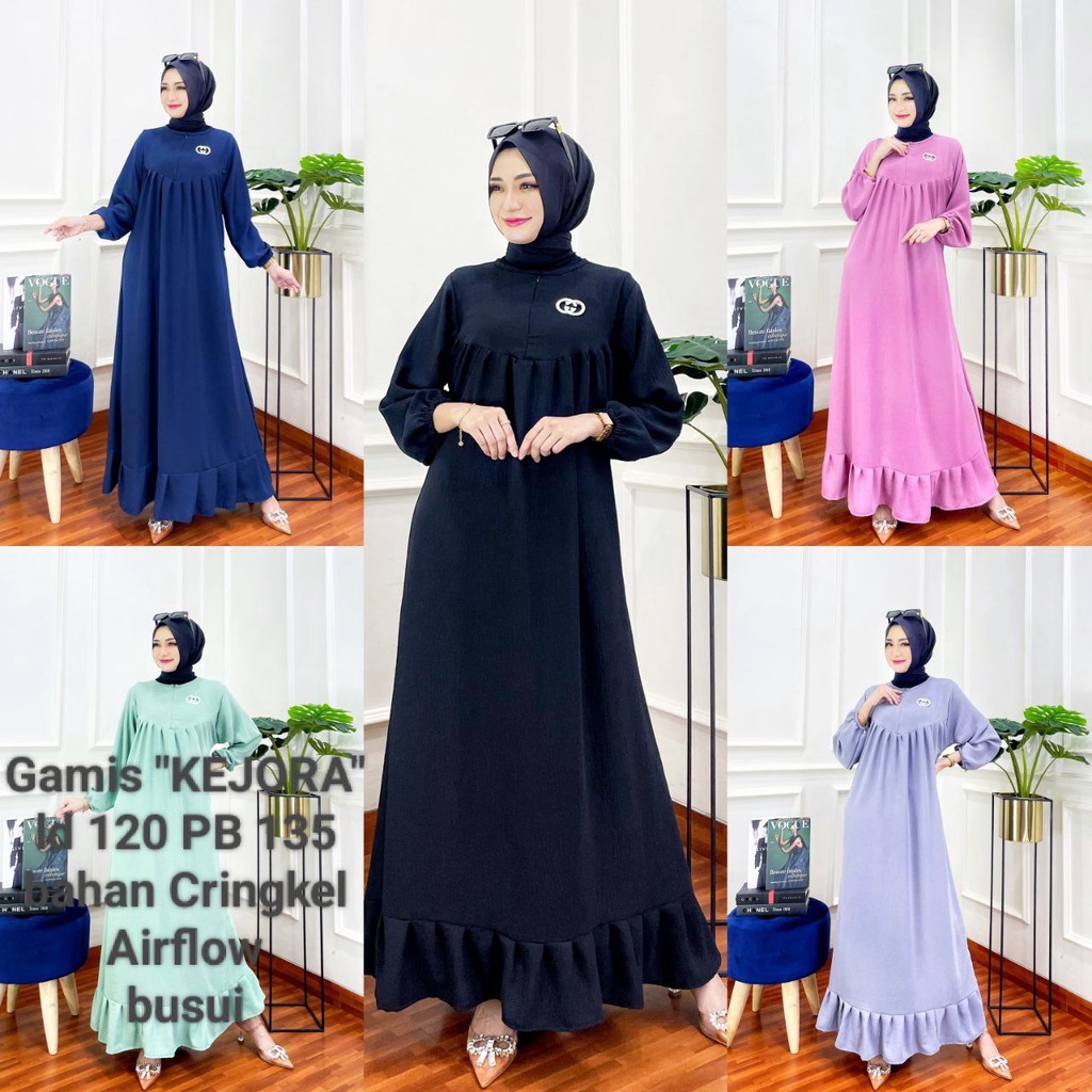 Gamis Crinkle Airflow Model Ruffel Warna Polos Zipper Depan Viral Terbaru