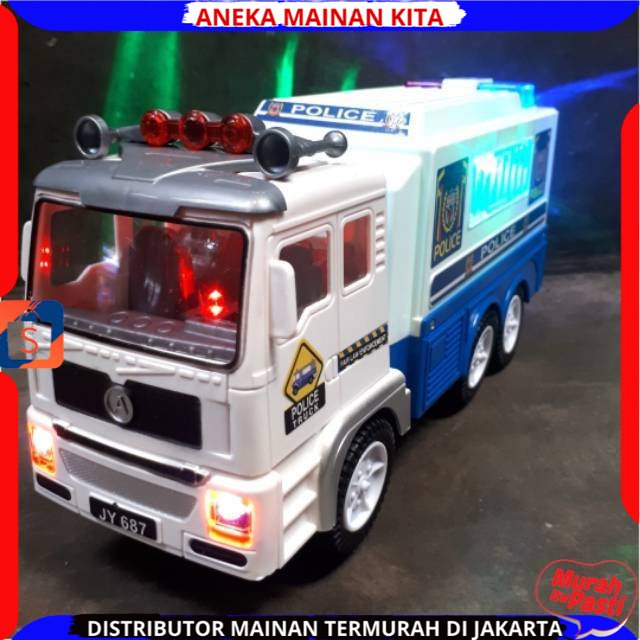 (BISA COD)MAINAN TRUCK POLISI BUMP AND GO BATERAI LAMPU SIRINE MOBIL POLISI