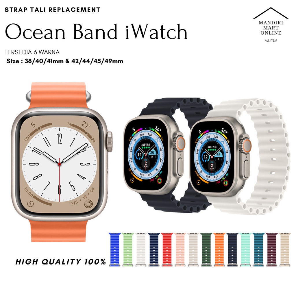 Tali Strap Apple Watch Ocean Band  38/40/41mm 44/45/49mm Iwatch Series Ultra Terbaru