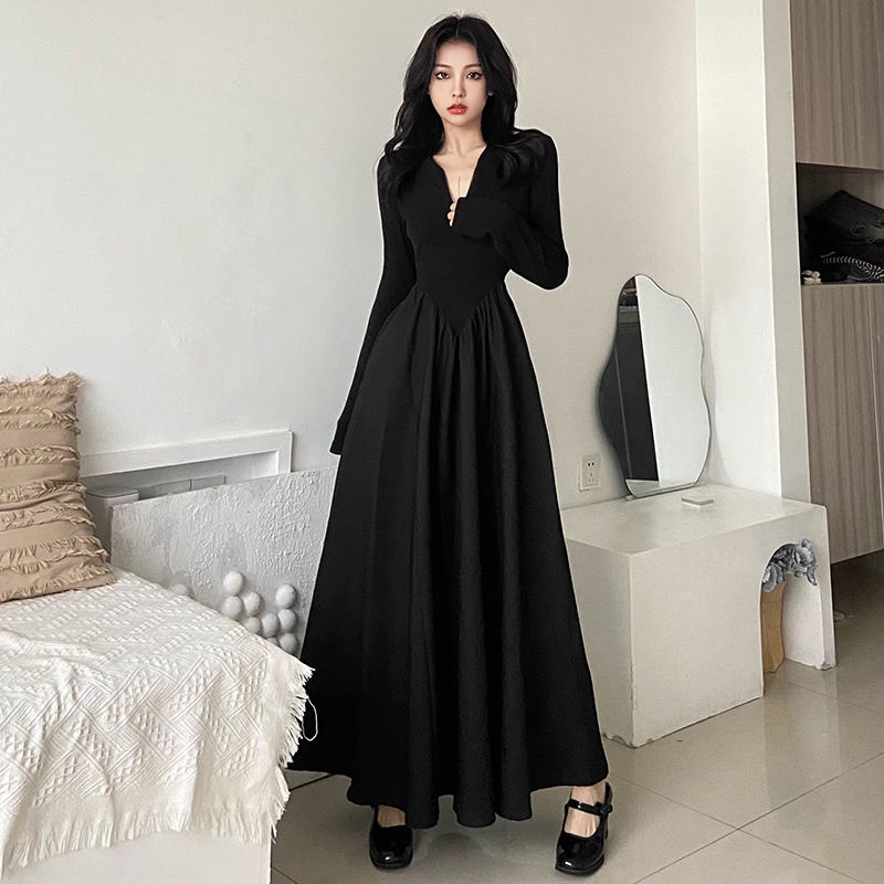 Sancokis dark simple casual all-match slim mid-length skirt temperamen baju longgar penutup daging wanita yang mengurangi usia