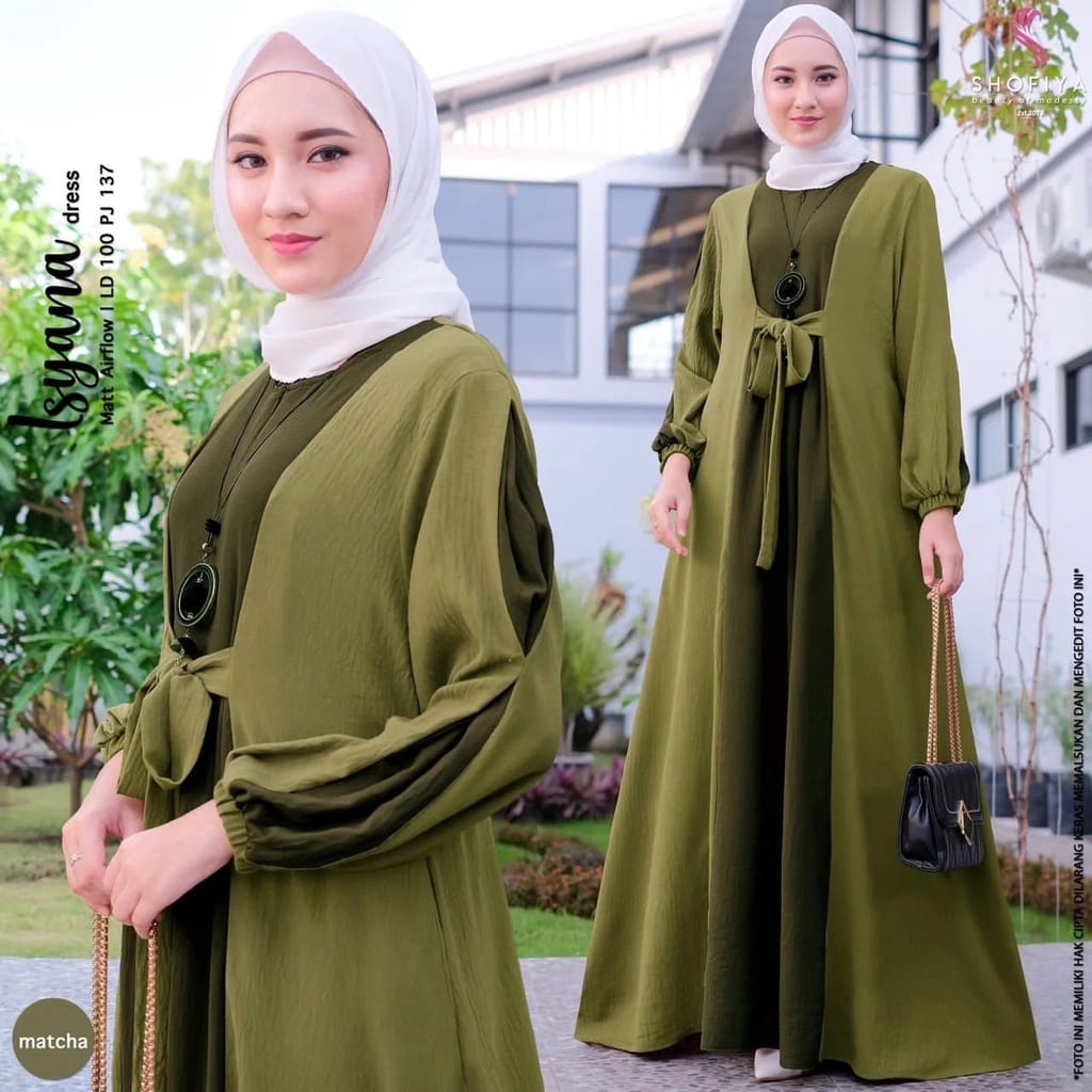 GAMIS CRINKLE AIRFLOW/ CIKA DRESS MAXY READY ARMY MATCHA XL, XXL, XXL/ GAMIS JUMBO CRINKLE AIRFLOW