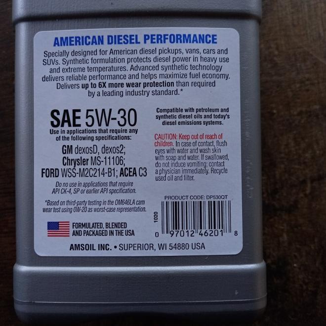 AMSOIL 5W30 DIESEL OIL ORIGINAL EQUIPMENT DEXOS DIESEL