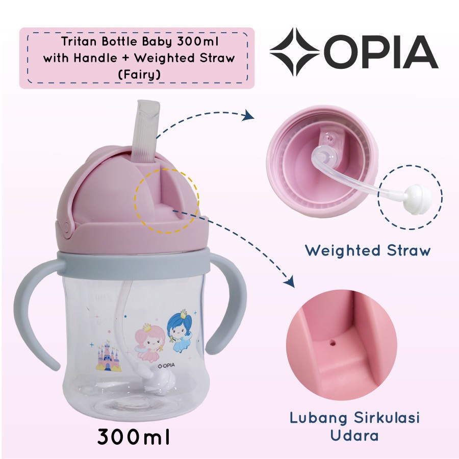 Opia Tritan Baby 300ml - Fairytale Weighted Straw Bottle with Handle