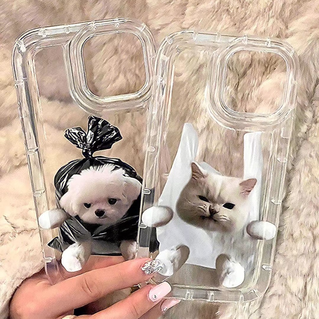 Soft Case Silikon TPU Transparan Motif Anjing Dan Kucing Untuk IPhone 14 13 12 11 Pro XS Max XR X 8 7 6 6S Plus