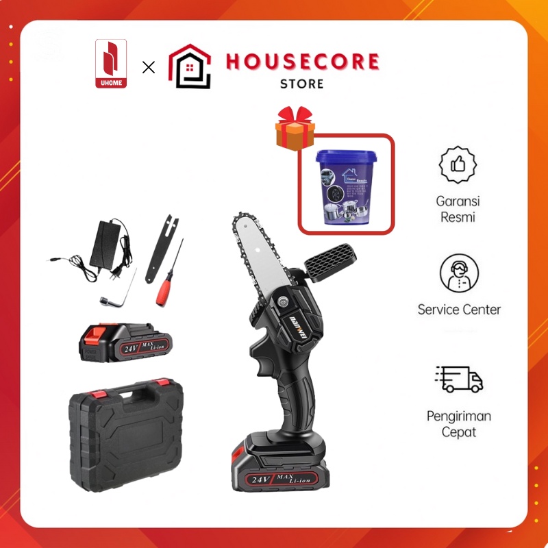 Gergaji listrik Tangan 24V - Mini Pemotong Cordless Chainsaw -  Portable Genggam Lithium Charger Ger
