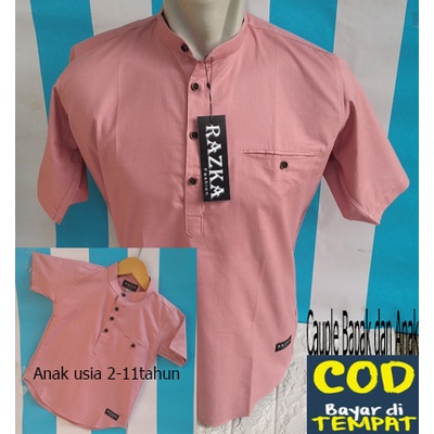Kemeja Semi koko Couple Dusty Pink Pendek / COD kemeja Ayah dan Anak Dusty Pink / Baju Muslim Caple