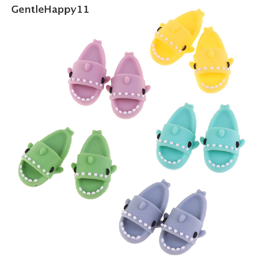Gentlehappy 1 Pasang Mainan Sandal Selop Bentuk Hiu Skala 1: 12 Untuk Aksesoris Rumah Boneka Ob11 1 / 12
