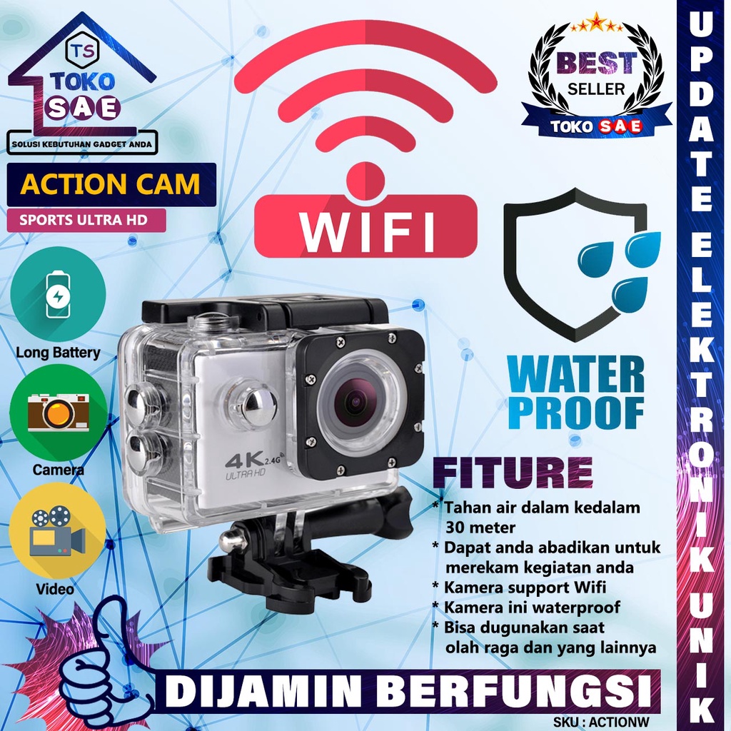 Kogan kamera Sport Wifi 12MP 1080P Waterproof Tahan Air Wireless Camera Action Cam Kogan Original Ka